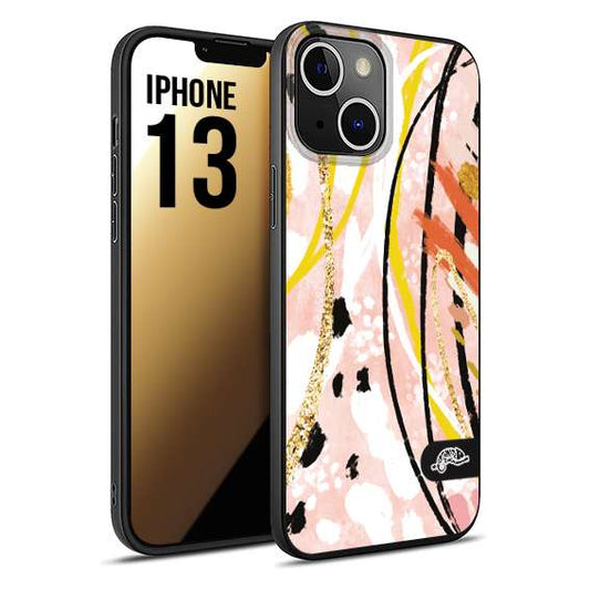 CUSTOMIZZA - Custodia cover nera morbida in tpu compatibile per iPhone 13 fiori astratti donna zebrato leopardato fantasia dorata gialla rosa colorata