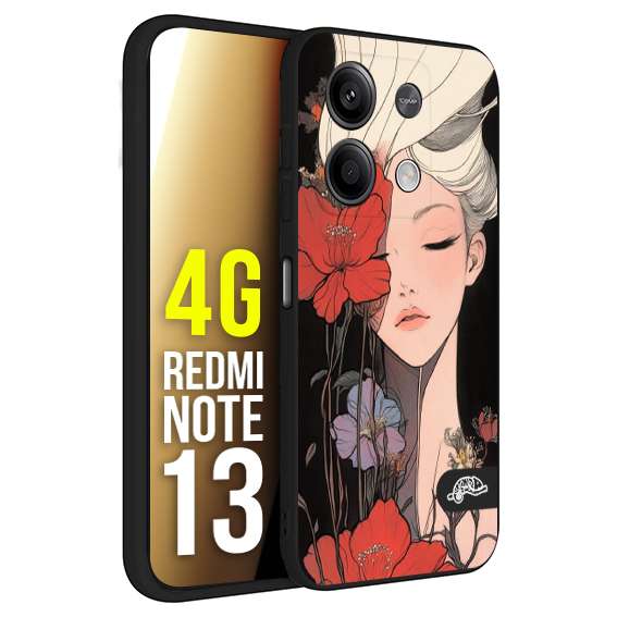 CUSTOMIZZA - Custodia cover nera morbida in tpu compatibile per Xiaomi Redmi Note 13 4G woman flower Fantasia Floreale Design Donna e Fiori, Retro Artistico