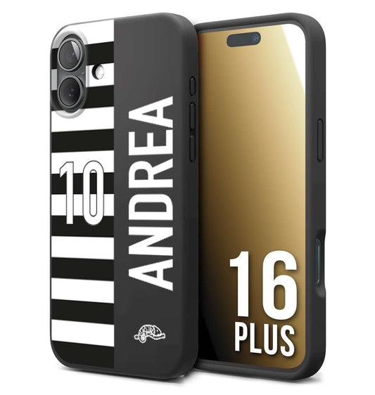 CUSTOMIZZA - Custodia cover nera morbida in tpu compatibile per iPhone 16 PLUS personalizzata calcio football nome e numero calciatori bianconera