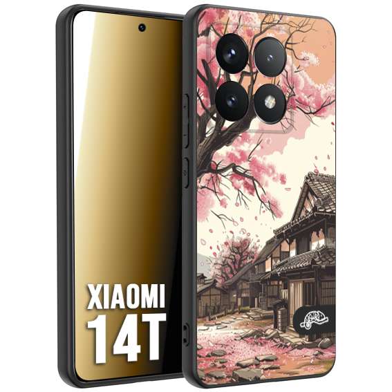 CUSTOMIZZA - Custodia cover nera morbida in tpu compatibile per Xiaomi 14T casa giapponese rosa ciliegio in fiore disegnata tattoo