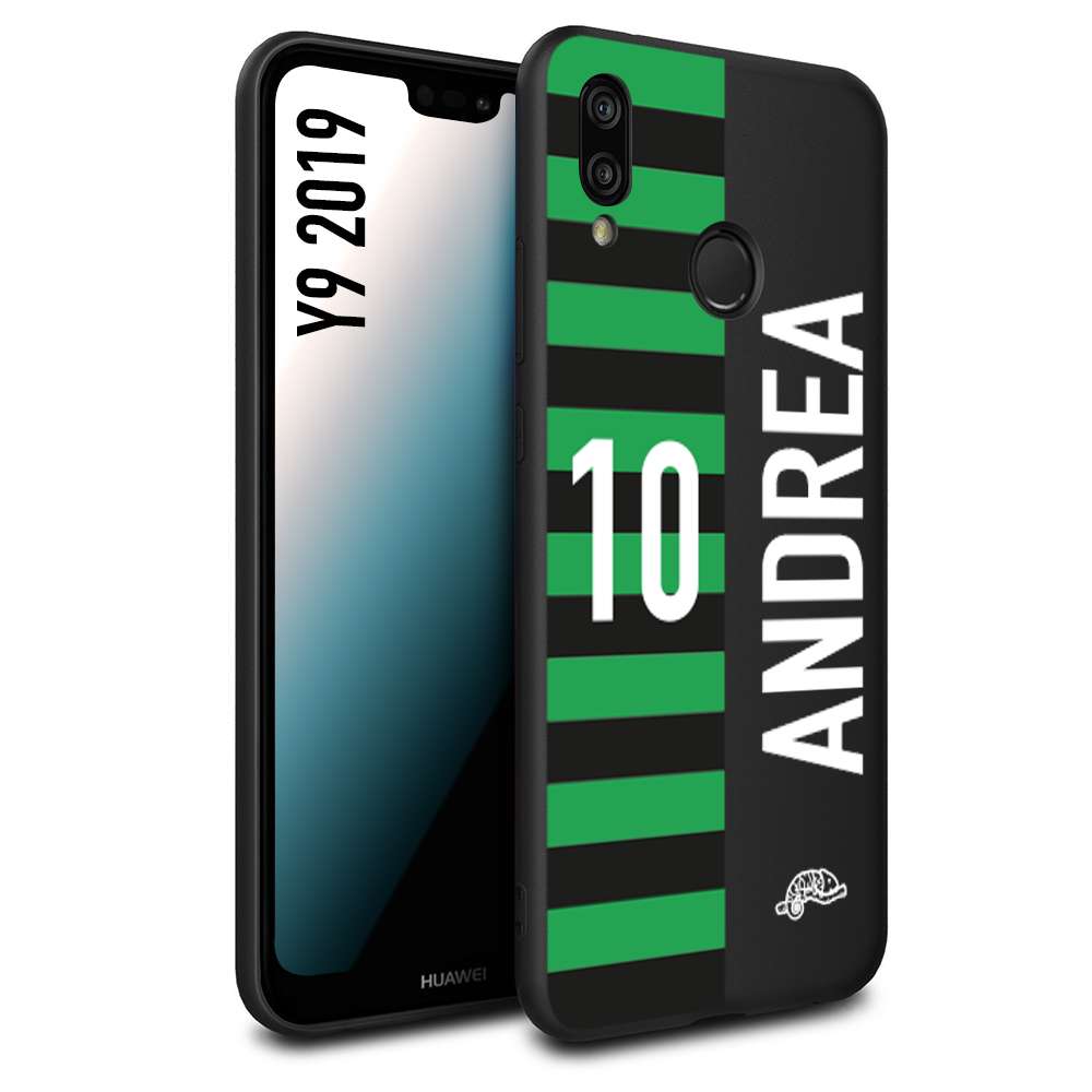 CUSTOMIZZA - Custodia cover nera morbida in tpu compatibile per Huawei Y9 2019 personalizzata calcio football nome e numero calciatori neroverde