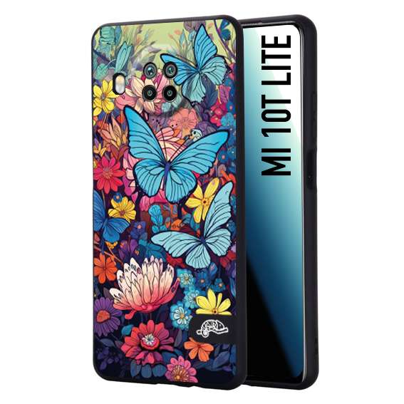 CUSTOMIZZA - Custodia cover nera morbida in tpu compatibile per Xiaomi Mi Note 10 - Mi Note 10 Pro farfalle butterfly moderno donna disegnate gialla blu rosa