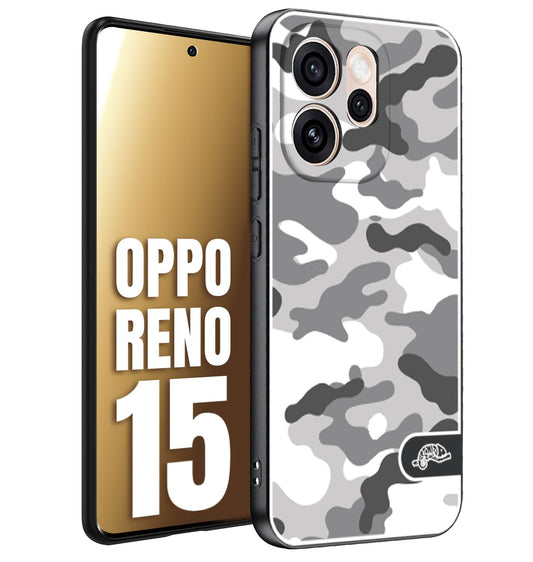 CUSTOMIZZA - Custodia cover nera morbida in tpu compatibile per Oppo Reno 15 camouflage mimetico militare bianco white