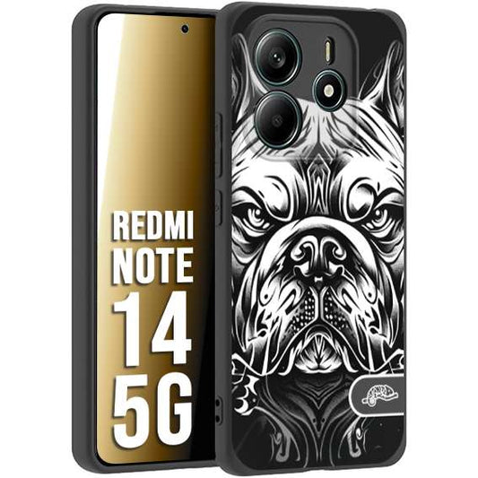 CUSTOMIZZA - Custodia cover nera morbida in tpu compatibile per Xiaomi Redmi Note 14 5G bulldog bianco a rilievo disegnato tattoo tatuaggio
