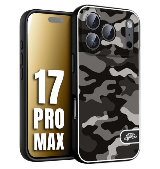 CUSTOMIZZA - Custodia cover nera morbida in tpu compatibile per iPhone 17 PRO MAX camouflage mimetico militare nero black grigio