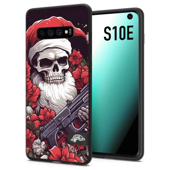 CUSTOMIZZA - Custodia cover nera morbida in tpu compatibile per Samsung S10E teschio natale santa claus fiori tattoo disegnato