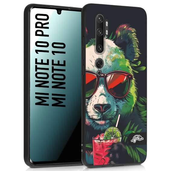 CUSTOMIZZA - Custodia cover nera morbida in tpu compatibile per Xiaomi Mi Note 10 - Mi Note 10 Pro estate disegnata cocktails animali simpatici panda mojito