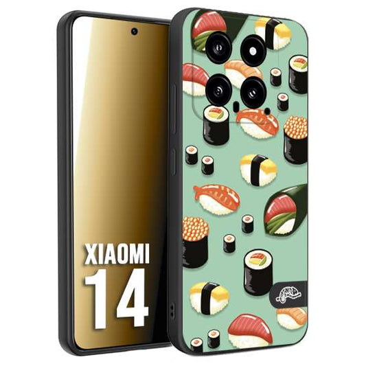 CUSTOMIZZA - Custodia cover nera morbida in tpu compatibile per Xiaomi 14 sushi disegni giapponese nighiri acquamarina verde