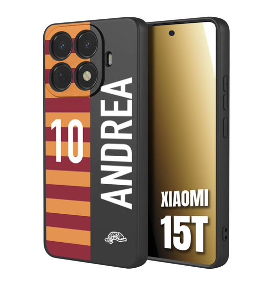 CUSTOMIZZA - Custodia cover nera morbida in tpu compatibile per Xiaomi 15T personalizzata calcio football nome e numero calciatori giallo rossi