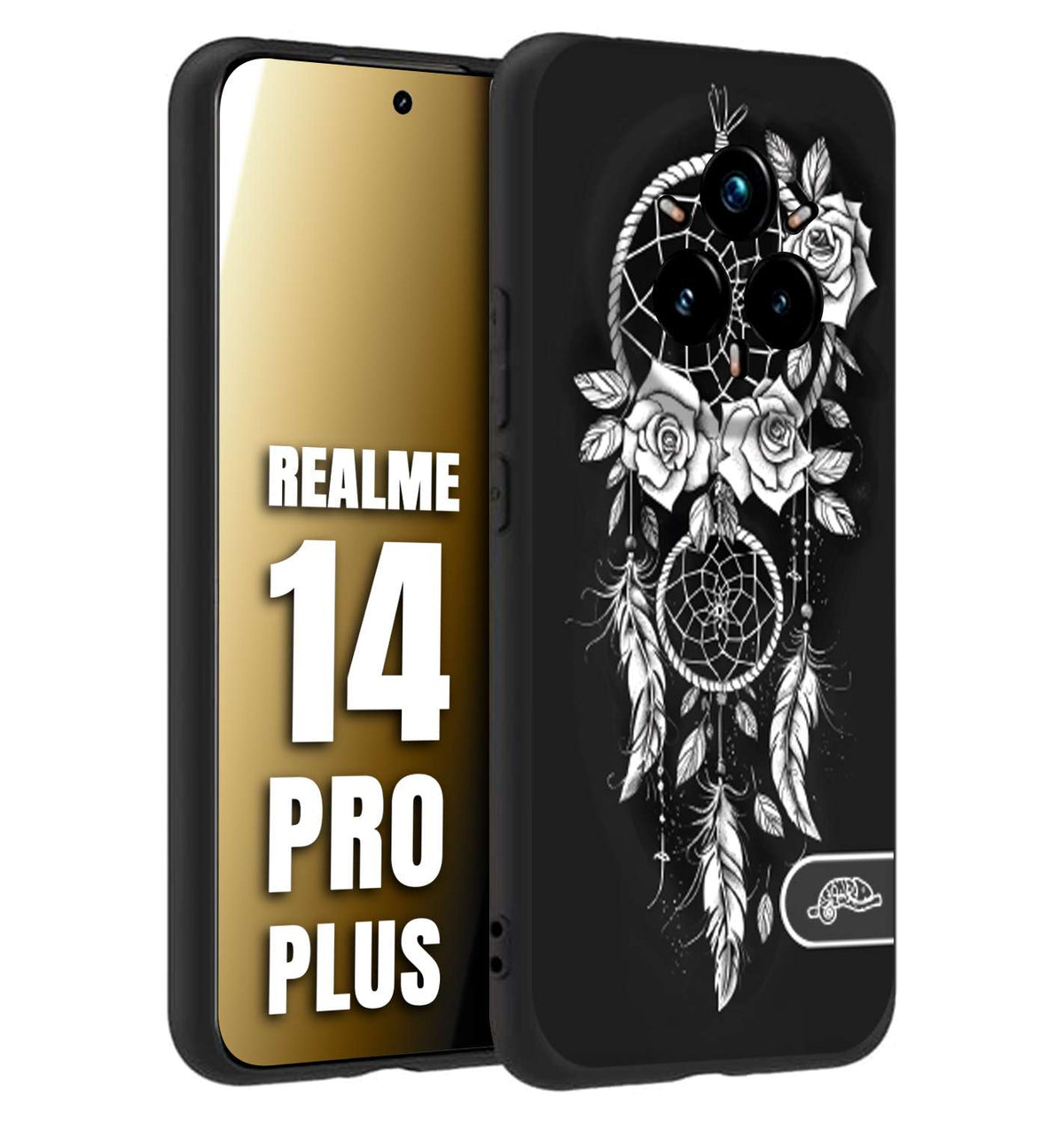 CUSTOMIZZA - Custodia cover nera morbida in tpu compatibile per Realme 14 PRO PLUS acchiappasogni dreamcatcher black and white bianco a rilievo disegnato tattoo tatuaggio