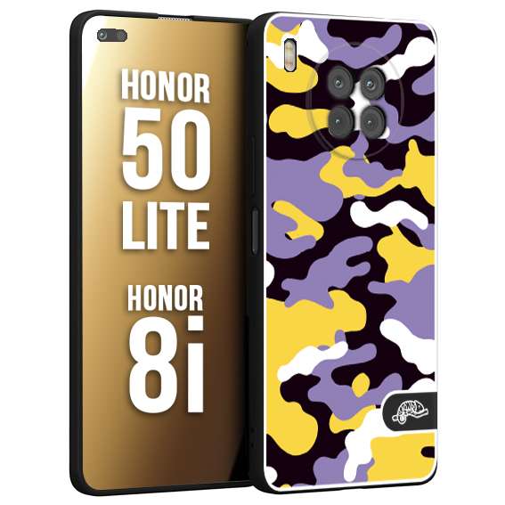 CUSTOMIZZA - Custodia cover nera morbida in tpu compatibile per Honor 8i - Honor 50 LITE camouflage mimetico militare viola lilla giallo