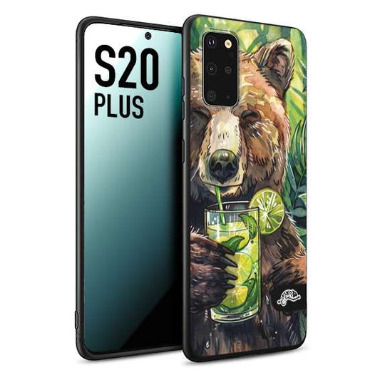 CUSTOMIZZA - Custodia cover nera morbida in tpu compatibile per Samsung S20 PLUS estate disegnata cocktails animali simpatici orso bear negroni