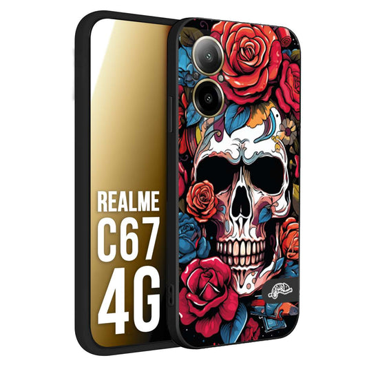 CUSTOMIZZA - Custodia cover nera morbida in tpu compatibile per Oppo C67 4G teschio skull flowers fiori rose rosse tattoo disegnato