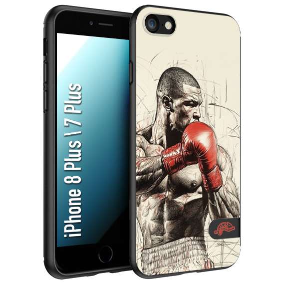 CUSTOMIZZA - Custodia cover nera morbida in tpu compatibile per iPhone 7 Plus - 8 plus pugilato pugili disegno tattoo guantoni box sport ring