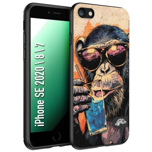 CUSTOMIZZA - Custodia cover nera morbida in tpu compatibile per iPhone 7 - 8 - SE 2020 / 2022 estate disegnata cocktails animali simpatici scimmia monkey negroni