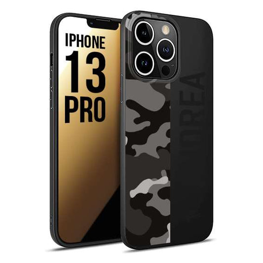 CUSTOMIZZA - Custodia cover nera morbida in tpu compatibile per iPhone 13 PRO camouflage mimetico militare personalizzata nome