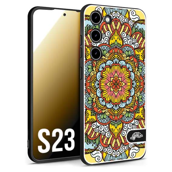 CUSTOMIZZA - Custodia cover nera morbida in tpu compatibile per Samsung S23 mandala colorato fiore nuvole arancione