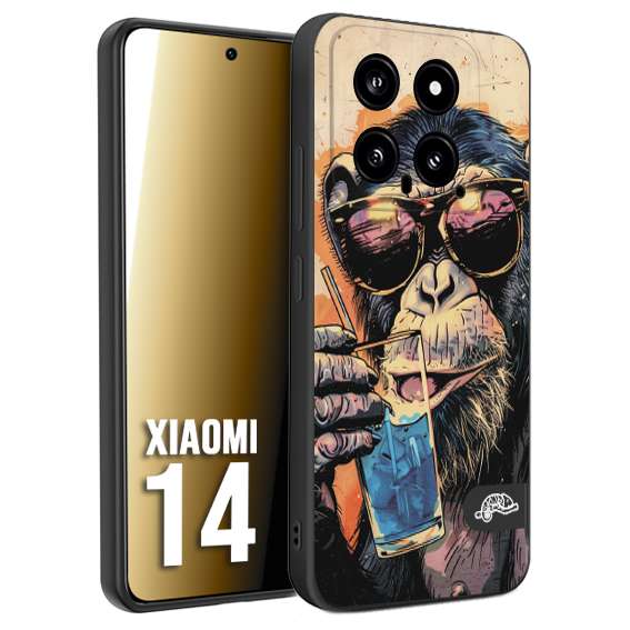 CUSTOMIZZA - Custodia cover nera morbida in tpu compatibile per Xiaomi 14 estate disegnata cocktails animali simpatici scimmia monkey negroni