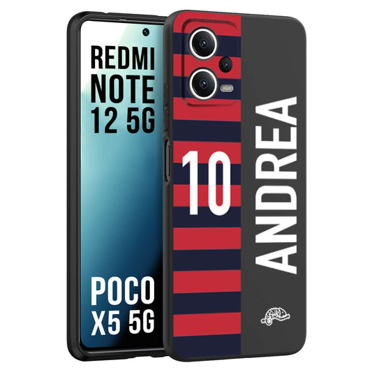 CUSTOMIZZA - Custodia cover nera morbida in tpu compatibile per Xiaomi Redmi Note 12 5G - POCO X5 5G personalizzata calcio football nome e numero calciatori rossoblu