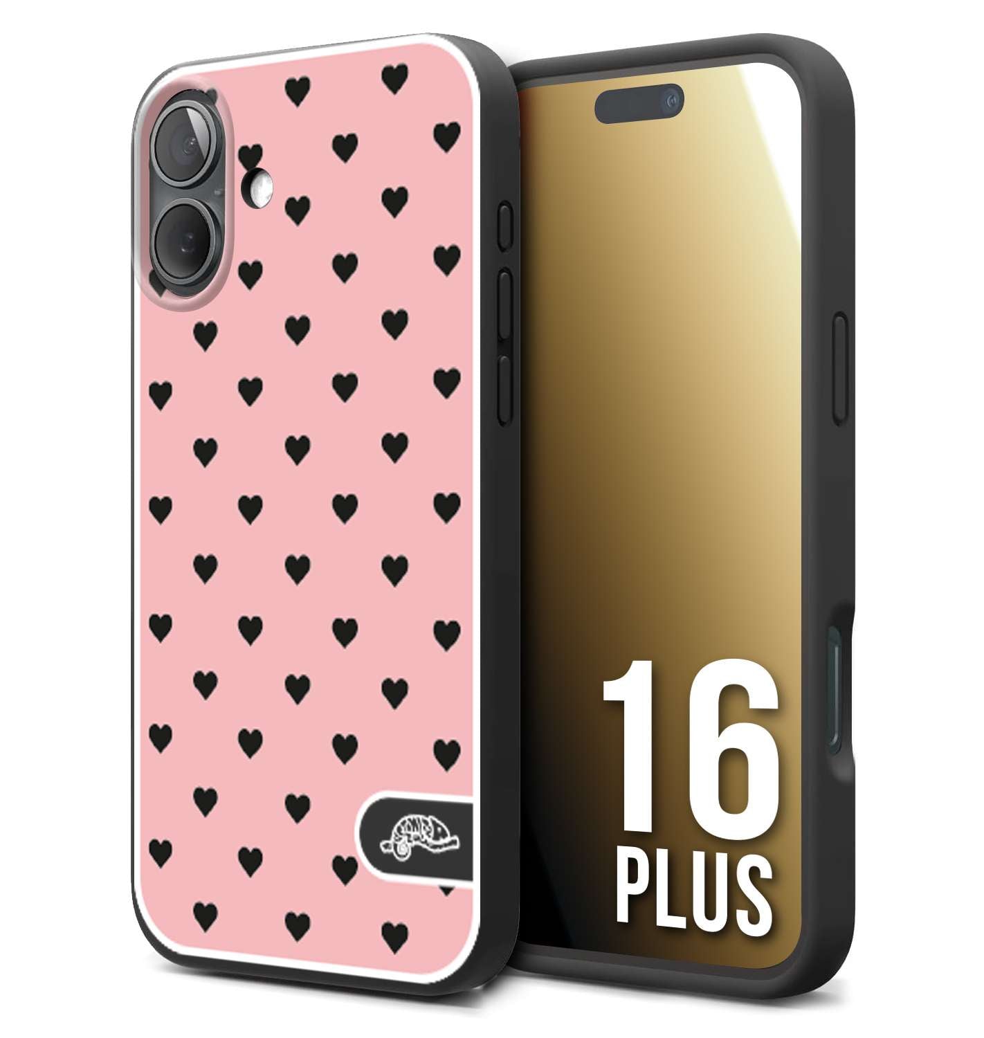 CUSTOMIZZA - Custodia cover nera morbida in tpu compatibile per iPhone 16 PLUS cuori pois rosa donna pin up vintage