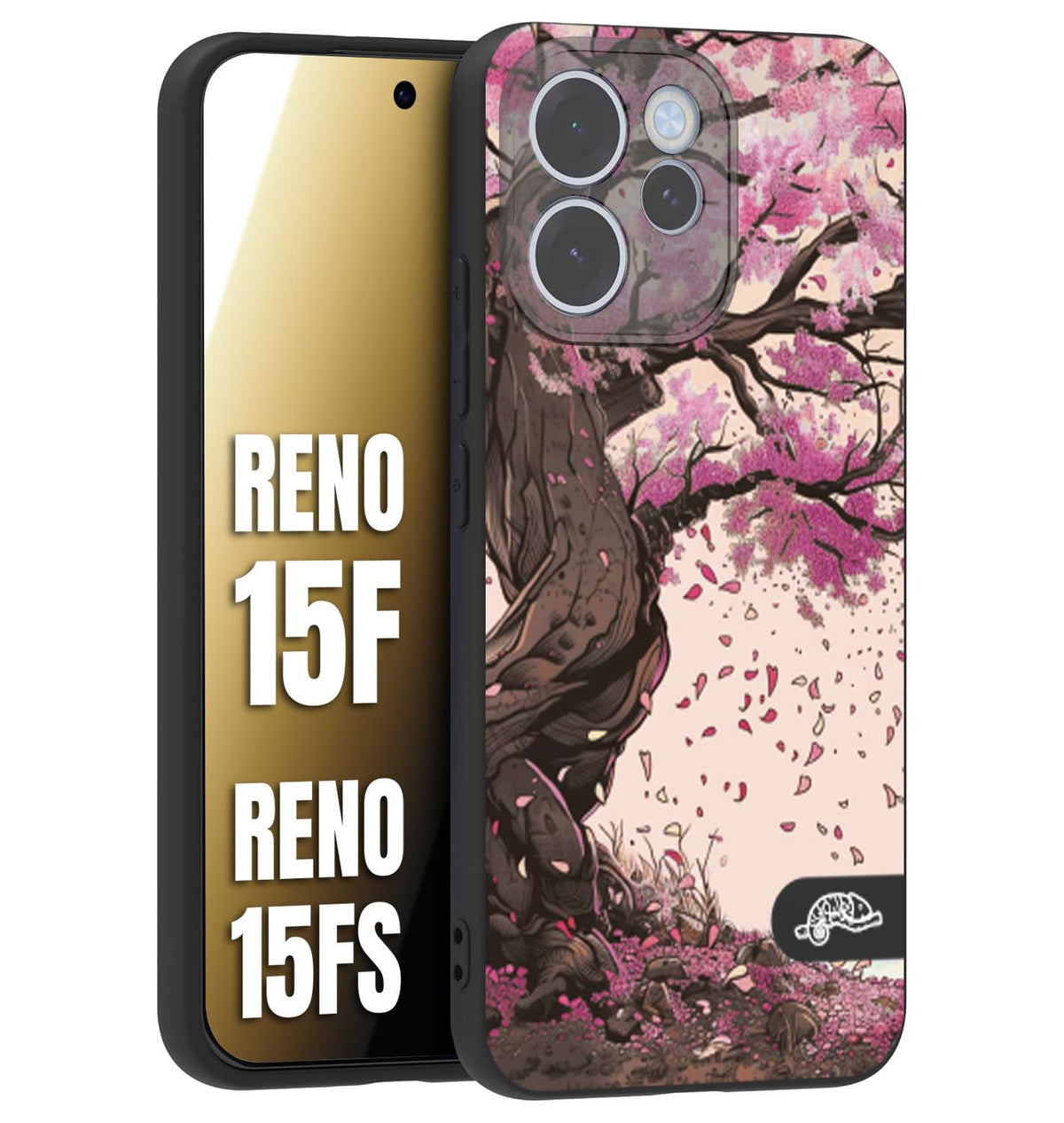 CUSTOMIZZA - Custodia cover nera morbida in tpu compatibile per Oppo Reno 15 F - Reno 15 FS giapponese colori morbidi fiori di ciliegio rosa disegnata