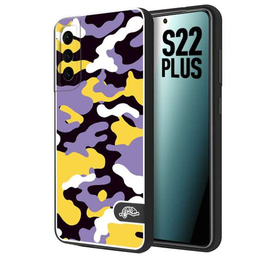 CUSTOMIZZA - Custodia cover nera morbida in tpu compatibile per Samsung S22 PLUS camouflage mimetico militare viola lilla giallo