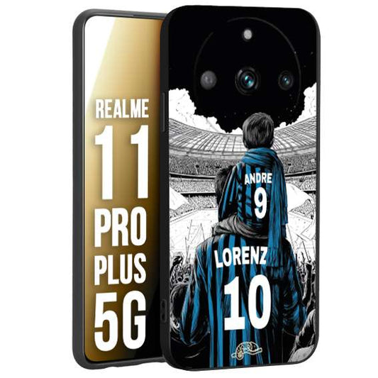 CUSTOMIZZA - Custodia cover nera morbida in tpu compatibile per Realme 11 PRO PLUS 5G personalizzata calcio football padre e figlio calciatori nerazzurra