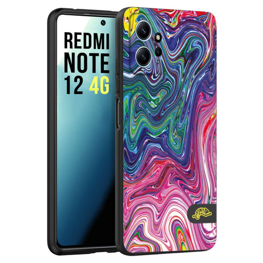 CUSTOMIZZA - Custodia cover nera morbida in tpu compatibile per Xiaomi Redmi Note 12 4G colorata fantasia vortice marmo arcobaleno rosa blu fucsia