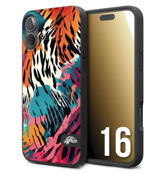 CUSTOMIZZA - Custodia cover nera morbida in tpu compatibile per iPhone 16 leopardato maculato tigrato tiger colorata summer color