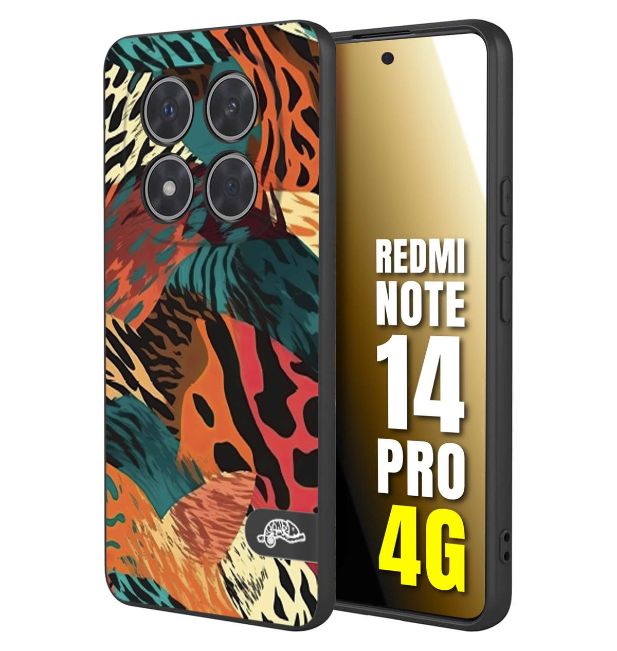 CUSTOMIZZA - Custodia cover nera morbida in tpu compatibile per Xiaomi Redmi Note 14 PRO 4G leopardato tigrato tiger colorata summer arancio verde fucsia