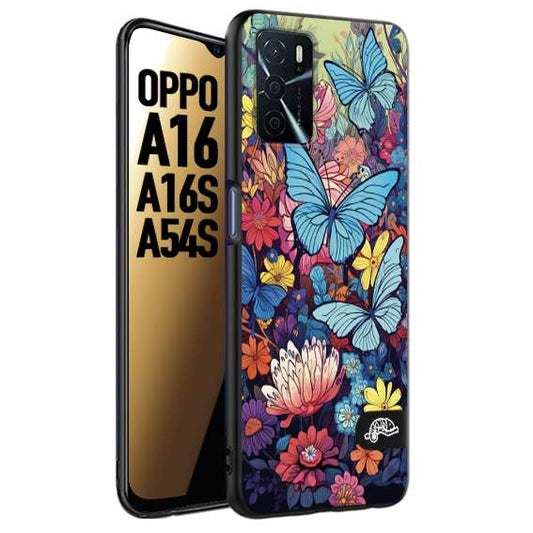 CUSTOMIZZA - Custodia cover nera morbida in tpu compatibile per Oppo A16 - A16S - A54S farfalle butterfly moderno donna disegnate gialla blu rosa