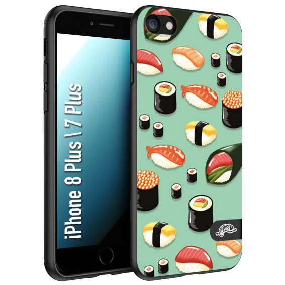 CUSTOMIZZA - Custodia cover nera morbida in tpu compatibile per iPhone 7 Plus - 8 plussushi disegni giapponese nighiri acquamarina verde