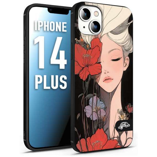 CUSTOMIZZA - Custodia cover nera morbida in tpu compatibile per iPhone 14 PLUS woman flower Fantasia Floreale Design Donna e Fiori, Retro Artistico