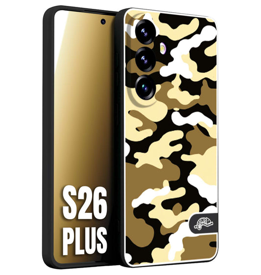 CUSTOMIZZA - Custodia cover nera morbida in tpu compatibile per Samsung S26 PLUS camouflage mimetico militare giallo desert brown