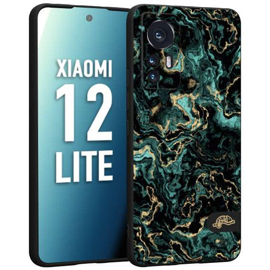 CUSTOMIZZA - Custodia cover nera morbida in tpu compatibile per Xiaomi 12 LITE effetto marmo marble verde green venature dorato pietra