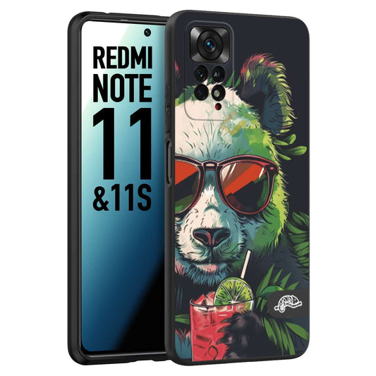 CUSTOMIZZA - Custodia cover nera morbida in tpu compatibile per Xiaomi Redmi Note 11 -  Note 11S estate disegnata cocktails animali simpatici panda mojito