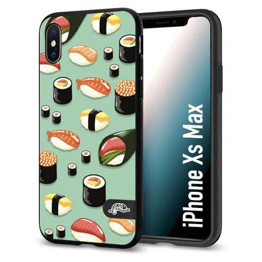 CUSTOMIZZA - Custodia cover nera morbida in tpu compatibile per iPhone XS MAX sushi disegni giapponese nighiri acquamarina verde