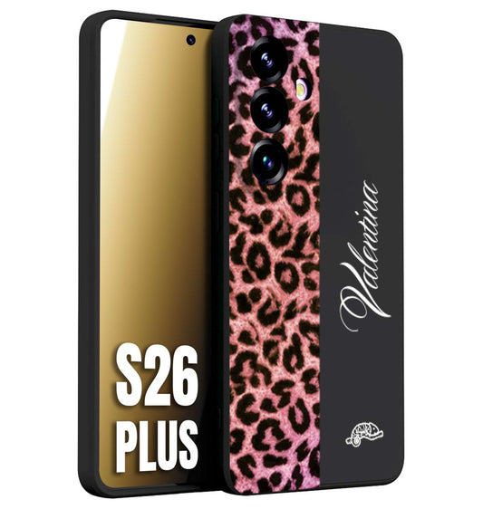 CUSTOMIZZA - Custodia cover nera morbida in tpu compatibile per Samsung S26 PLUS leopardato rosa fucsia personalizzata nome iniziali