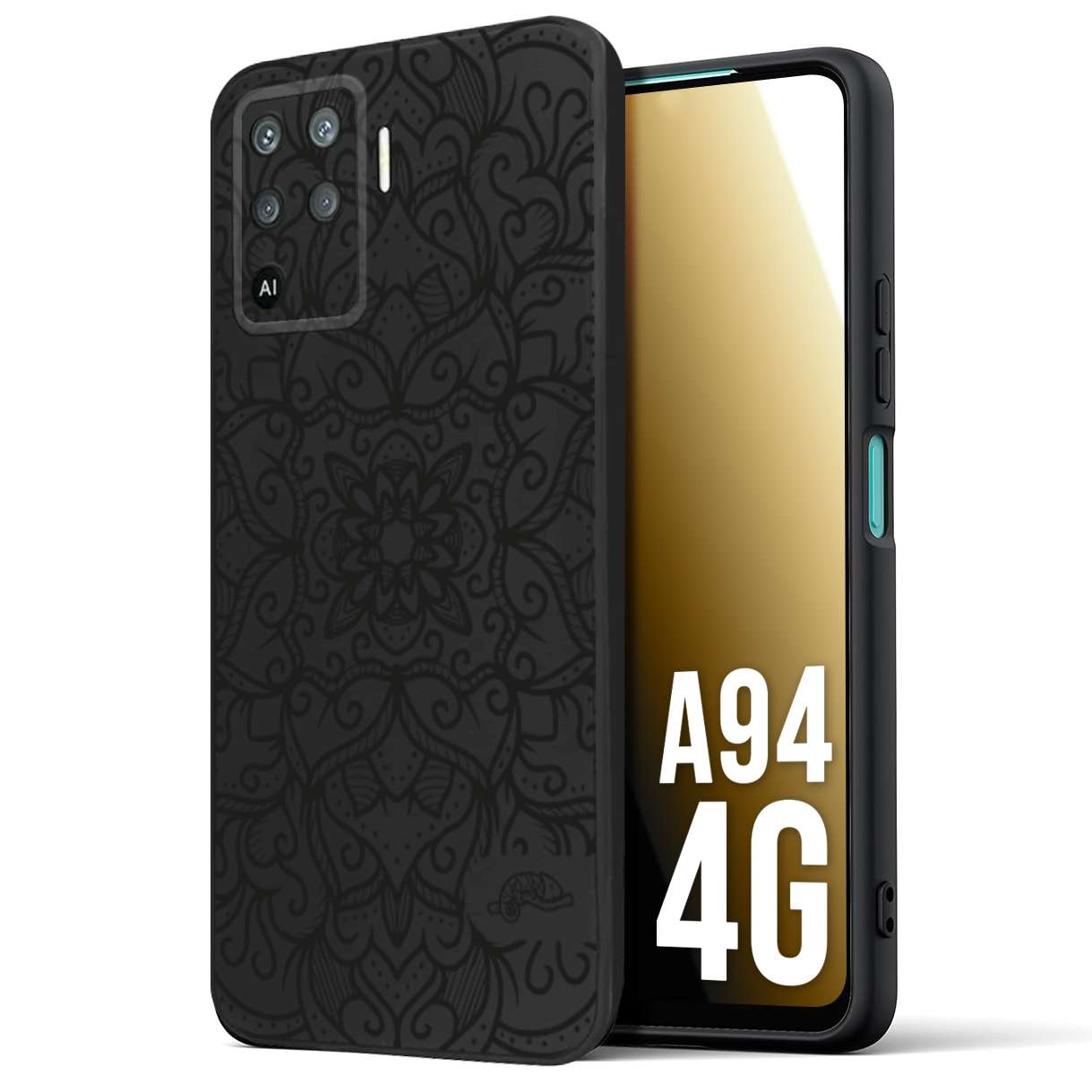 CUSTOMIZZA - Custodia cover nera morbida in tpu compatibile per Oppo A94 4G mandala nero fiore vedo non vedo donna