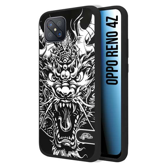 CUSTOMIZZA - Custodia cover nera morbida in tpu compatibile per Oppo Reno 4Z drago black and white bianco a rilievo disegnato tattoo tatuaggio