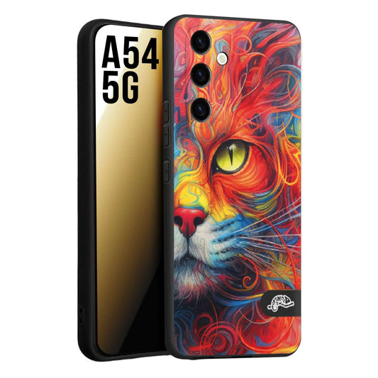 CUSTOMIZZA - Custodia cover nera morbida in tpu compatibile per Samsung A54 5G animali color cat gatto viso colori vibranti disegnato schizzo