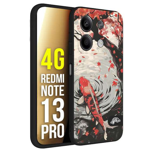 CUSTOMIZZA - Custodia cover nera morbida in tpu compatibile per Xiaomi Redmi Note 13 PRO 4G giapponese lago carpa koi rossa con foglie d'acero rosso disegnata tattoo