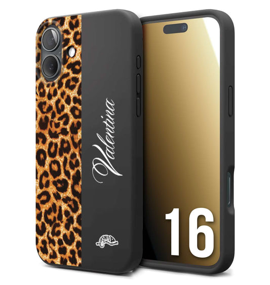 CUSTOMIZZA - Custodia cover nera morbida in tpu compatibile per iPhone 16 custom nome scritta leopardato maculato donna marrone leopard