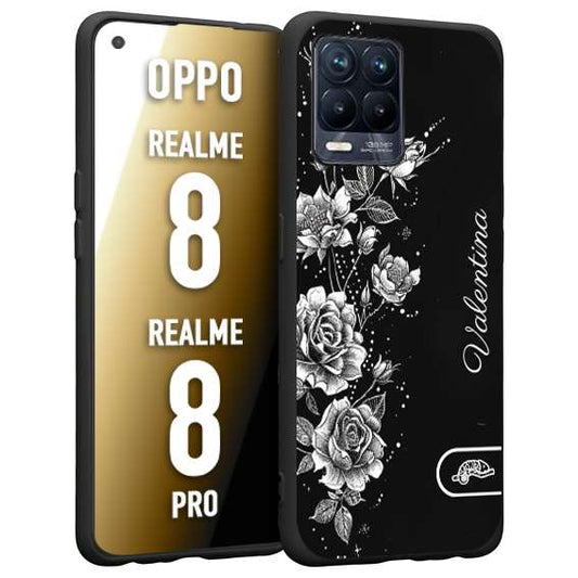 CUSTOMIZZA - Custodia cover nera morbida in tpu compatibile per Oppo Realme 8 - 8 PRO a rilievo soft touch personalizzata nome rose fiori donna