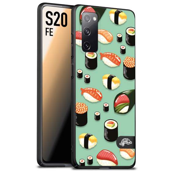 CUSTOMIZZA - Custodia cover nera morbida in tpu compatibile per Samsung S20 FE sushi disegni giapponese nighiri acquamarina verde