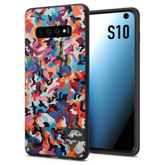 CUSTOMIZZA - Custodia cover nera morbida in tpu compatibile per Samsung S10 camouflage mimetico militare moderno blu arancio rosa