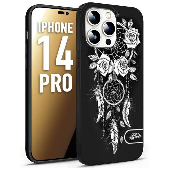 CUSTOMIZZA - Custodia cover nera morbida in tpu compatibile per iPhone 14 PRO acchiappasogni dreamcatcher black and white bianco a rilievo disegnato tattoo tatuaggio