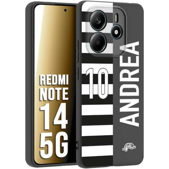 CUSTOMIZZA - Custodia cover nera morbida in tpu compatibile per Xiaomi Redmi Note 14 5G personalizzata calcio football nome e numero calciatori bianconera