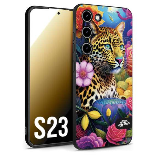 CUSTOMIZZA - Custodia cover nera morbida in tpu compatibile per Samsung S23 astratti donna flower fantasia leopardo ghepardo animali colorati