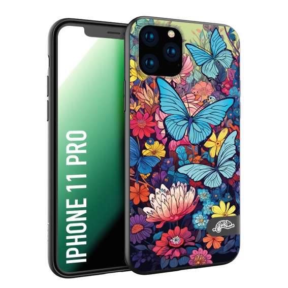 CUSTOMIZZA - Custodia cover nera morbida in tpu compatibile per iPhone 11 PRO farfalle butterfly moderno donna disegnate gialla blu rosa